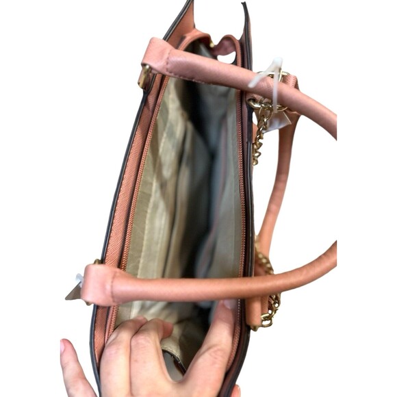 Pink top handle handbag unbranded gold tone accents zip close 10 x 12 inches - Picture 12 of 16